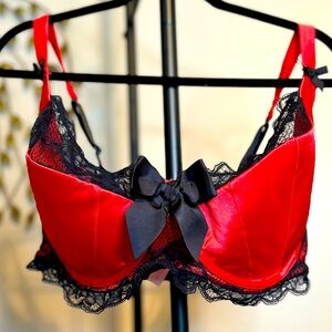 Cacique Seriously Sexy Red Demi Bra with Black Lace